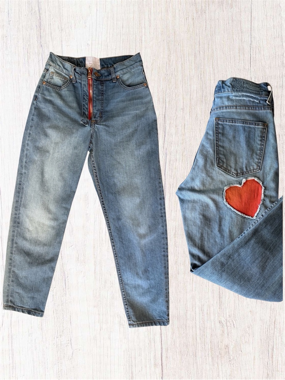 REVICE Mon Amour High Rise Jeans with Red Heart Patch